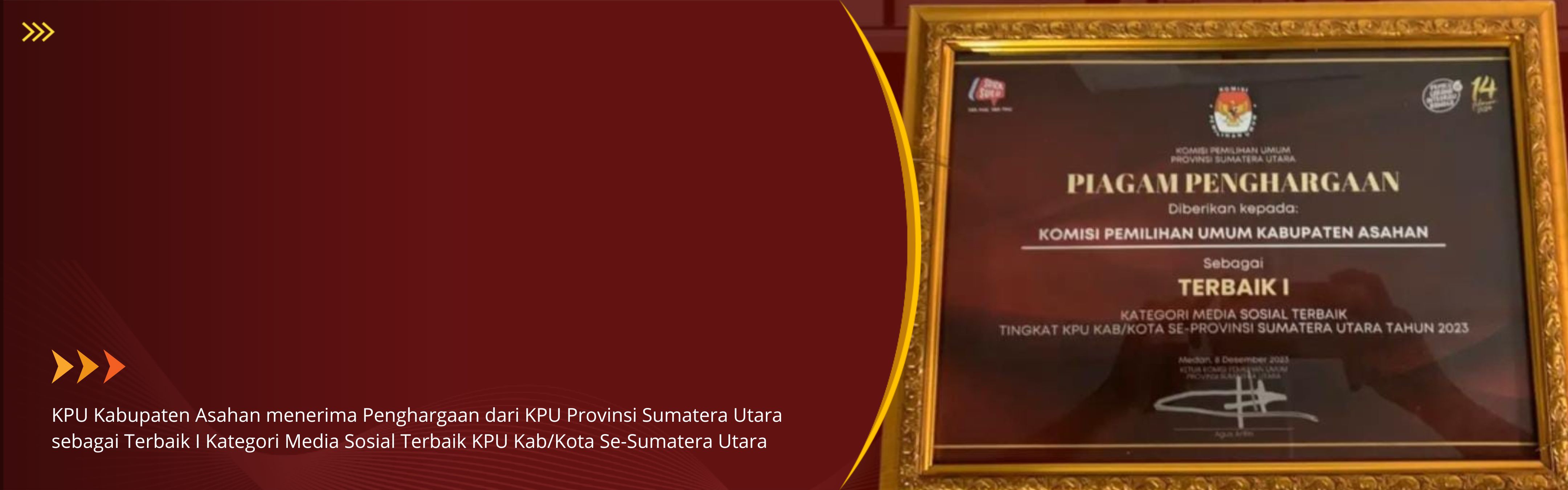 Penghargaan Terbaik I Kategori Media Sosial Terbaik KPU Kab/Kota Se-Sumatera Utara